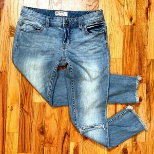 Free People Cut-Off Ripped Low Rise Light Blue Grunge Jeans, Size W28